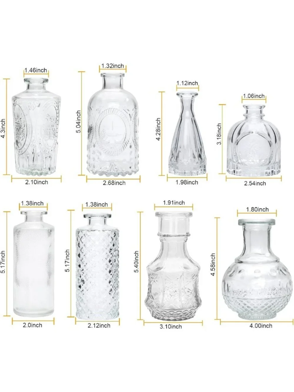 Set of 8 Clear Glass Bud Vases - Perfect for Floral Arrangements & Home Decor